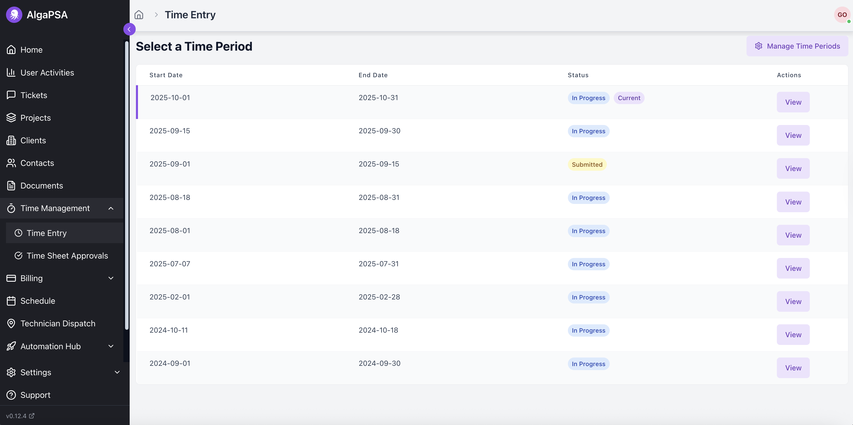 Time Periods in Time Entry