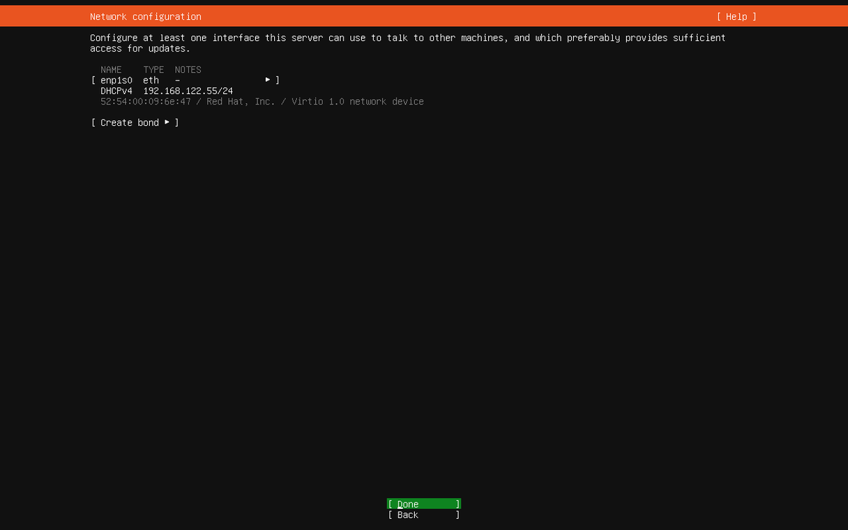 AlgaPSA appliance installer network configuration screen showing an interface with a DHCP address